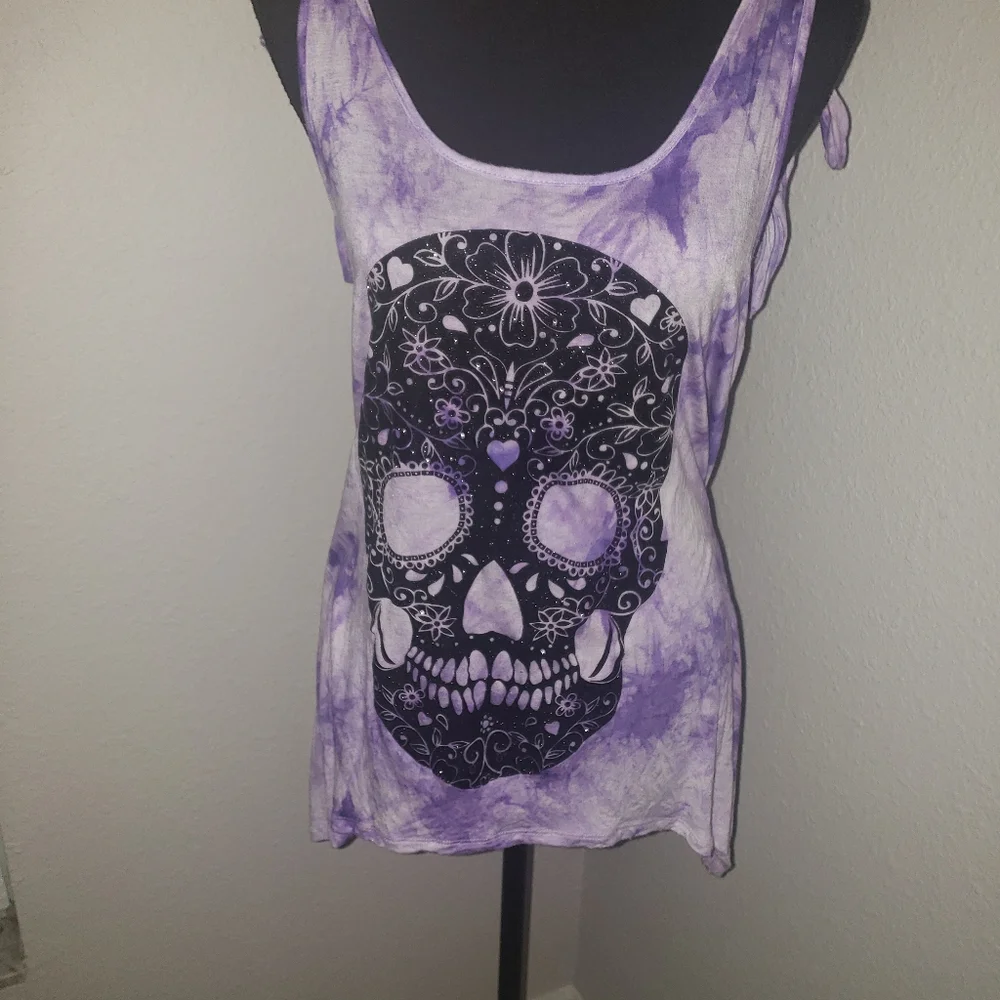 Just In: Lilac Tank w/ Glitter Sugar Skull Inspired Design - Picture 5 of 11